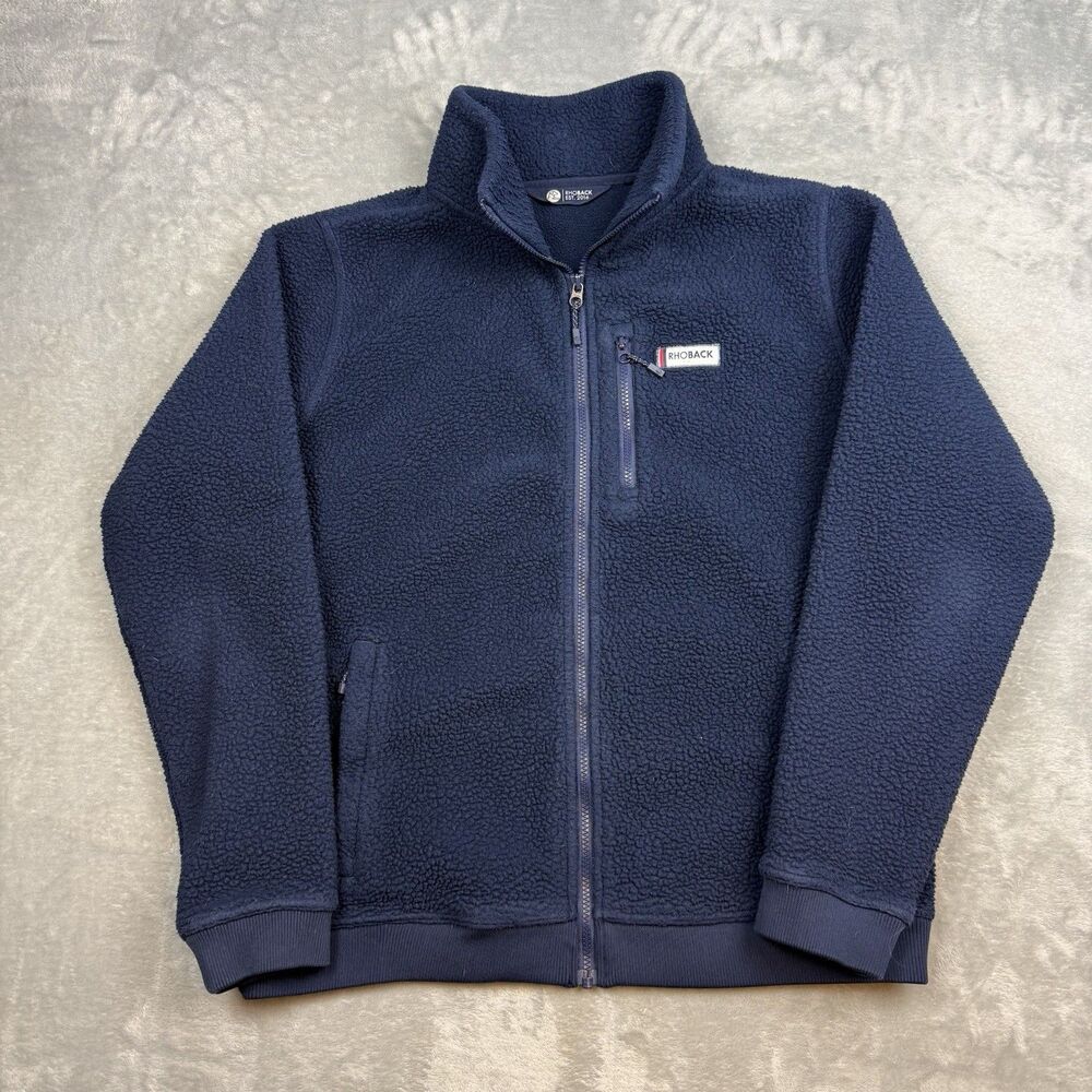 Rhoback Sherpa Fleece Jacket Mens Medium Navy Blue Full Zip Outdoor